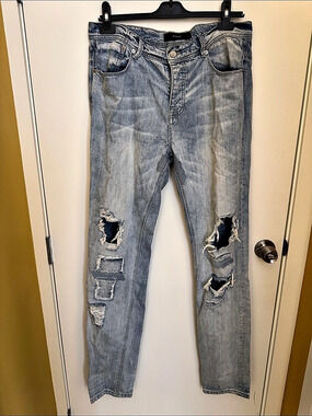 Mens STAMPD Distressed Skinny Jeans in Blue